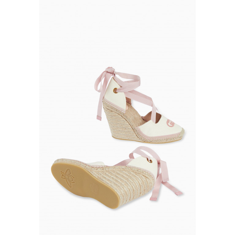 Gucci - Judit 95 Wedge Espadrilles with Ribbon Tie in Canvas