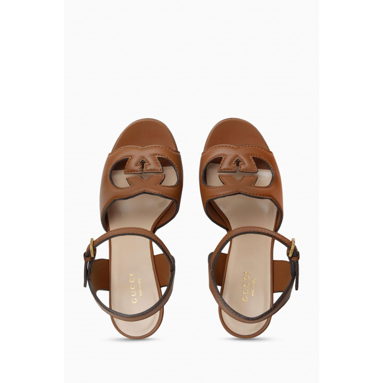 Gucci - Interlocking GG 120 Platform Sandals in Leather Brown