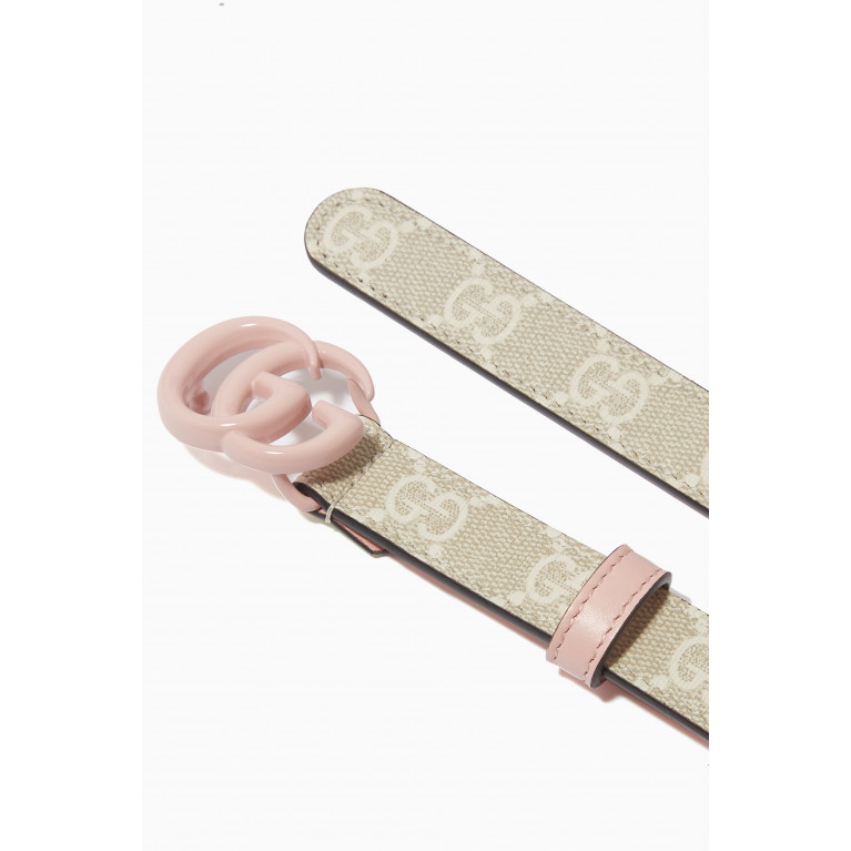 Gucci - GG Supreme Marmont Thin Belt in Coated-canvas Pink