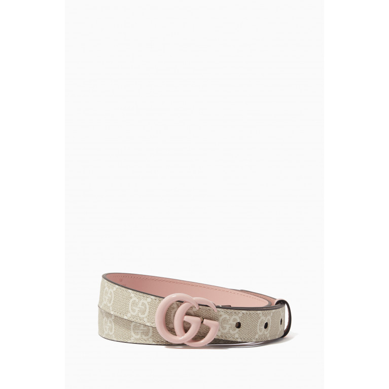 Gucci - GG Supreme Marmont Thin Belt in Coated-canvas Pink