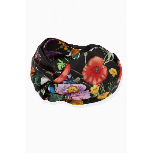 Gucci - GG Flora Print Headband in Silk Black