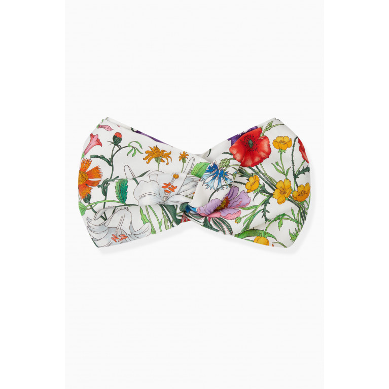 Gucci - GG Flora Print Headband in Silk White