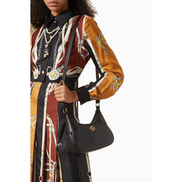 Gucci - Small Aphrodite Shoulder Bag in Leather Black
