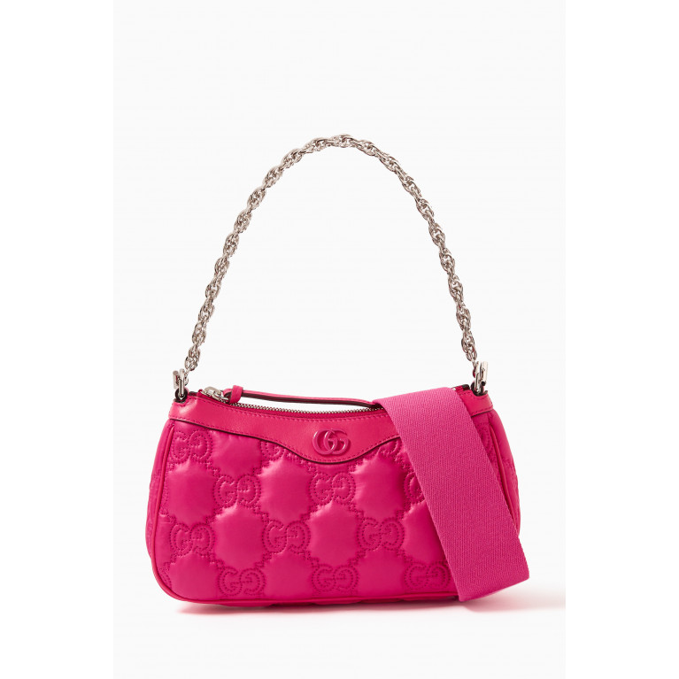 Gucci - Small GG Logo Shoulder Bag in Matelassé Nylon Pink