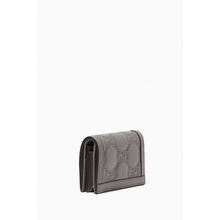 Gucci - GG Matelassé Card Case Wallet in Leather Grey