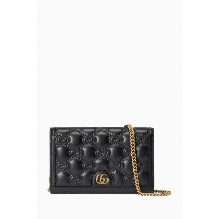 Gucci - GG Matelassé Chain Wallet in Leather Black