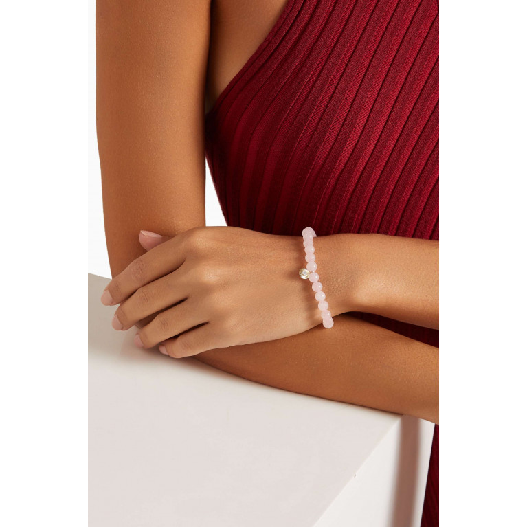 STONE AND STRAND - Rose Quartz & Diamond Charm Beaded Bracelet