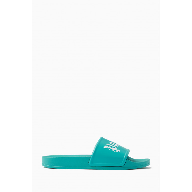 Palm Angels - Pool Slide Logo Sandals in PU & Rubber Blue