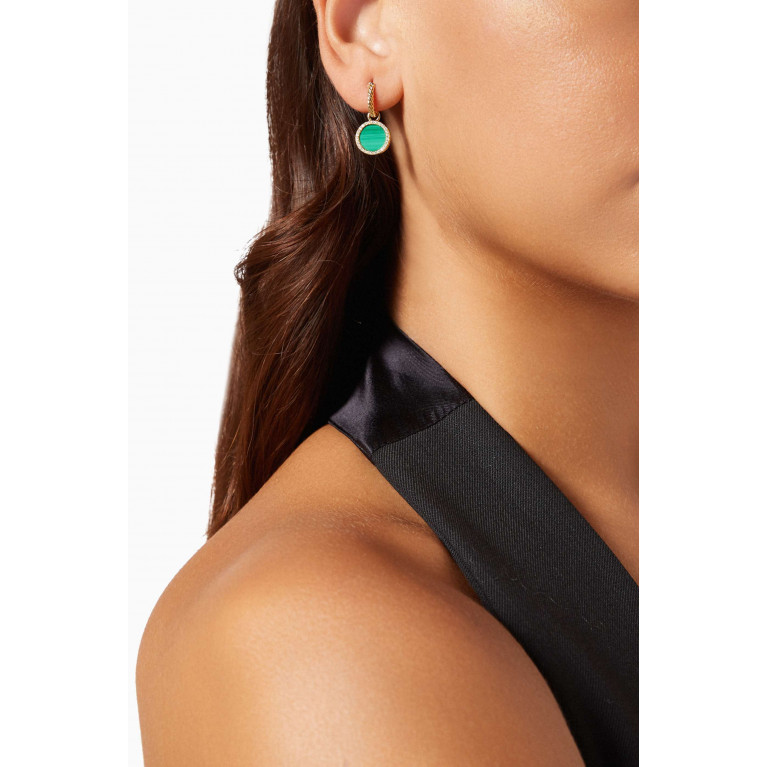 David Yurman - Petite DY Elements® Diamonds & Malachite Drop Earrings in 18kt Gold Green
