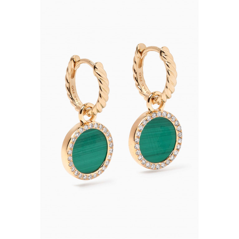 David Yurman - Petite DY Elements® Diamonds & Malachite Drop Earrings in 18kt Gold Green