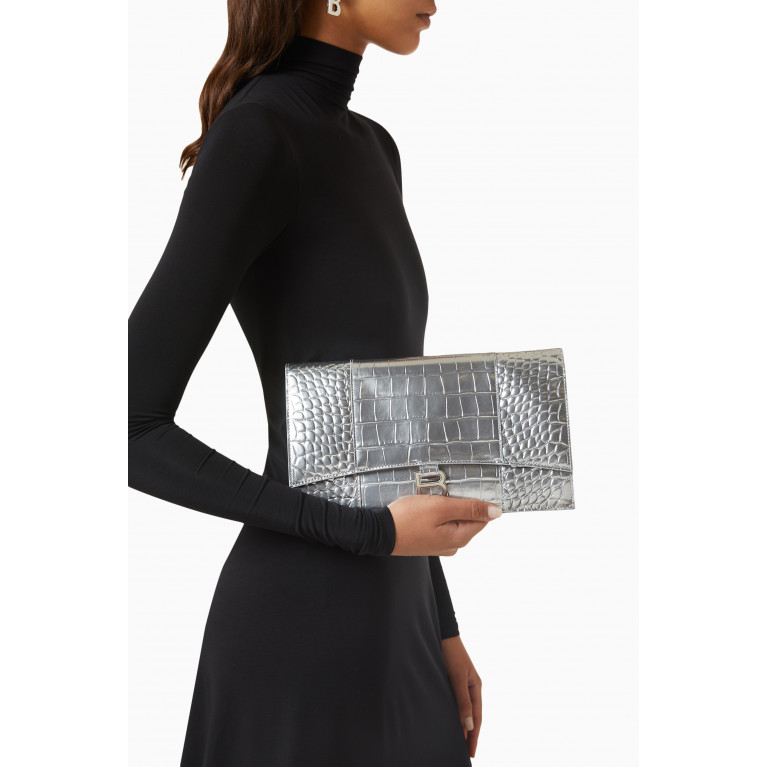 Balenciaga - Hourglass Flat Pouch in Shiny Croc-embossed Leather