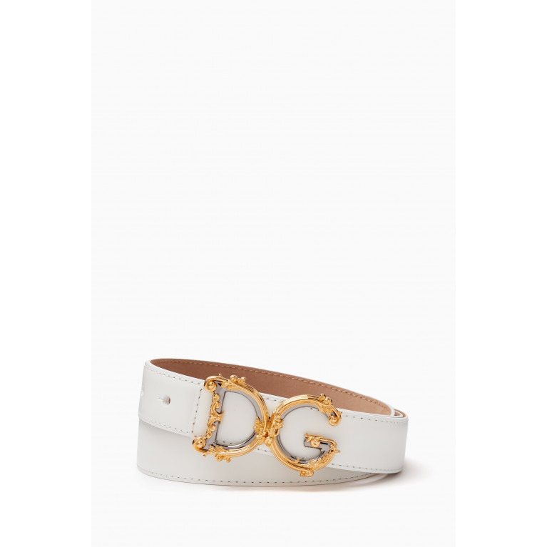 Dolce & Gabbana - DG Barocco Belt in Leather, 25mm White