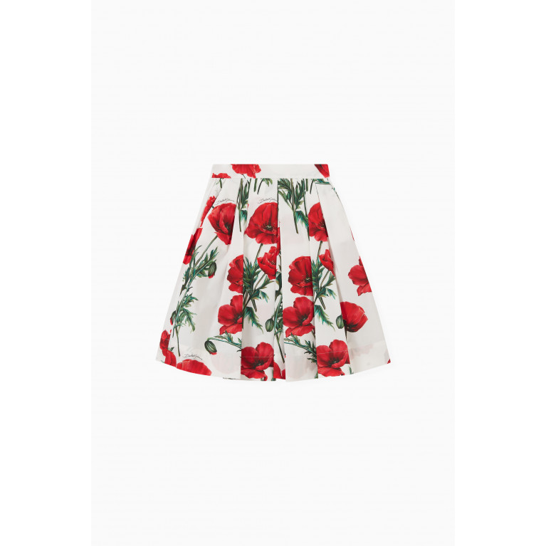 Dolce & Gabbana - Poppy Print Midi Skirt in Cotton Poplin