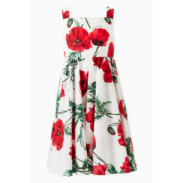 Dolce & Gabbana - Poppy Print Midi Dress in Cotton Poplin