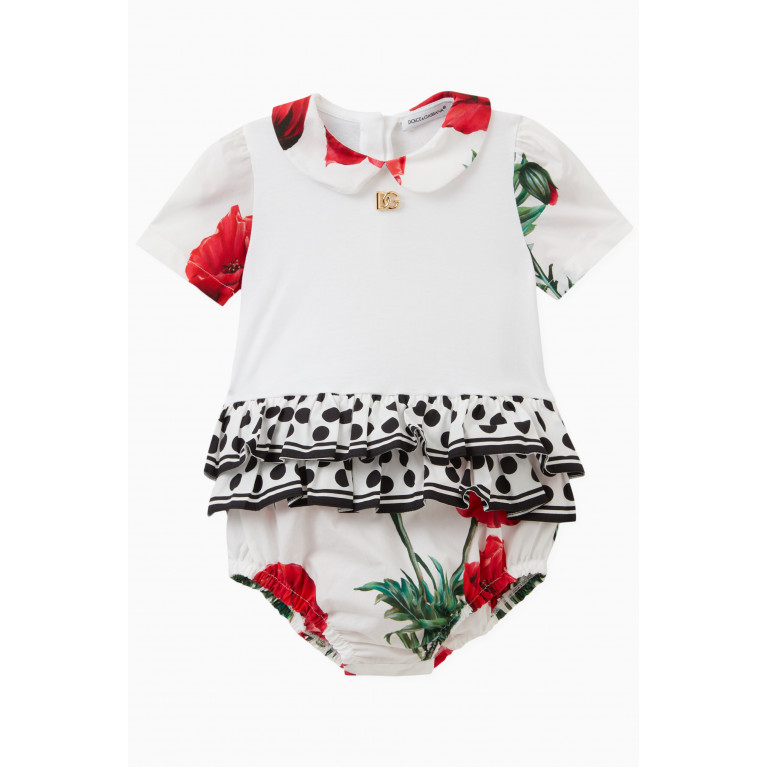 Dolce & Gabbana - Poppy Print Romper in Cotton Jersey & Poplin