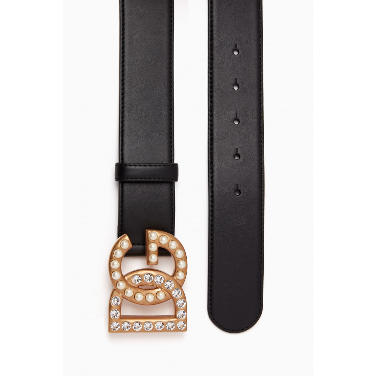 Dolce & Gabbana - DG Crystal Logo Belt in Calfksin Leather