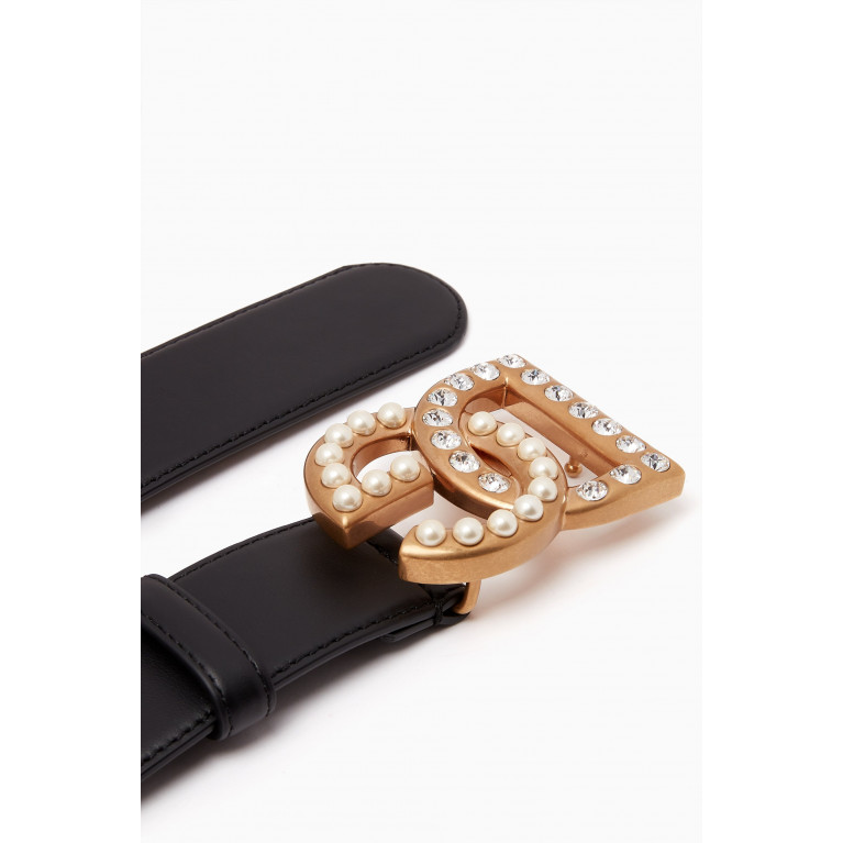 Dolce & Gabbana - DG Crystal Logo Belt in Calfksin Leather