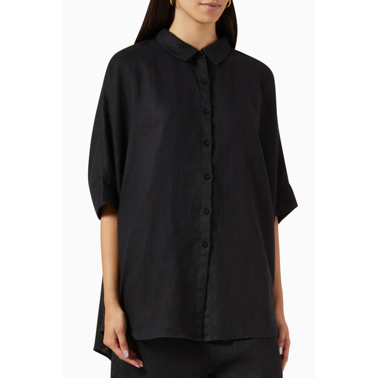 Posse - Lula Oversized Shirt in Linen-blend Black