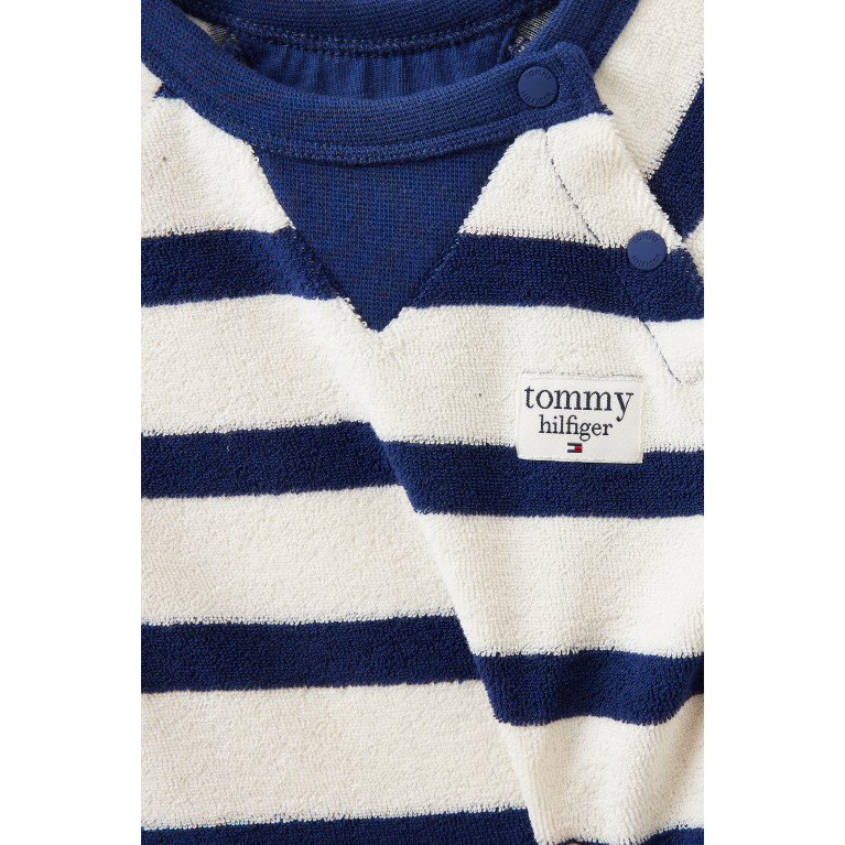 Tommy Hilfiger - Striped Logo Romper in Cotton Blue