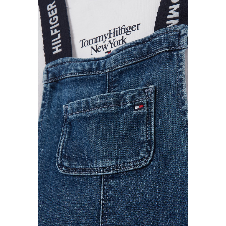 Tommy Hilfiger - Logo-print Dungaree Set in Denim & Cotton-jersey White
