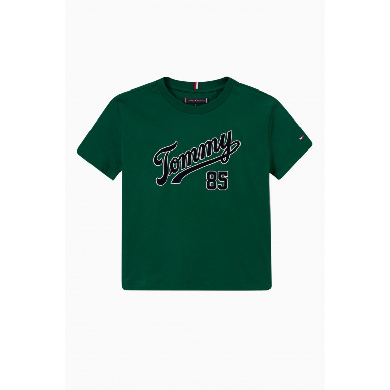 Tommy Hilfiger - Collegiate Logo Print T-shirt in Cotton Jersey Green
