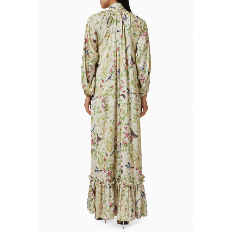Nawwar - Garden-print Scarf Maxi Dress
