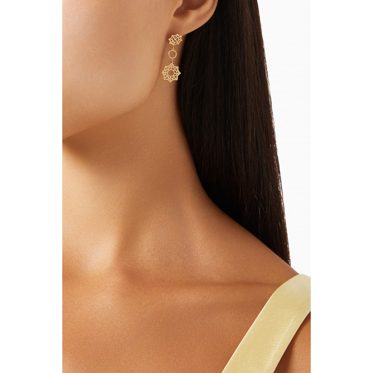 Damas - Al Qasr Star Drop Earrings in 18kt White & Yellow Gold