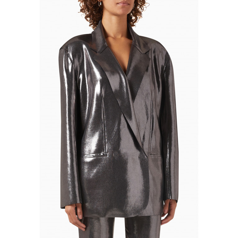 Norma Kamali - Oversized Double-breasted Jacket in Stretch-lamé