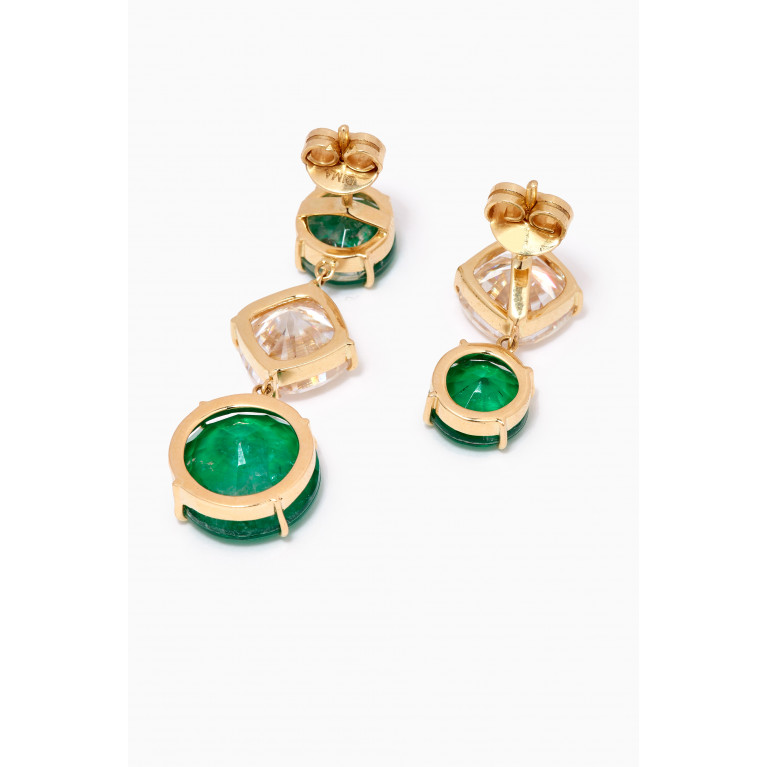 Dima Jewellery - Mismatched White Topaz Emerald Drop Earrings in 18kt Yellow Gold