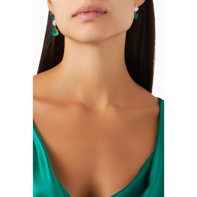 Dima Jewellery - Mismatched White Topaz Emerald Drop Earrings in 18kt Yellow Gold