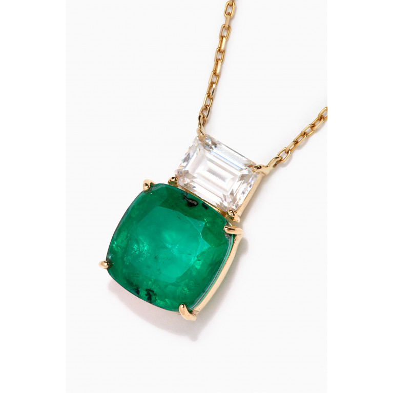 Dima Jewellery - Square Emerald White Topaz Necklace in 18kt Yellow Gold