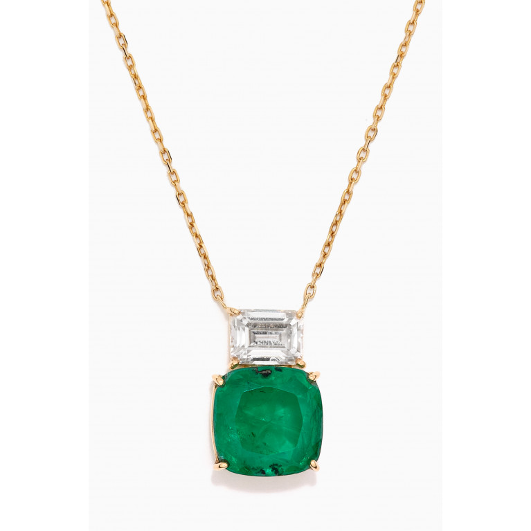 Dima Jewellery - Square Emerald White Topaz Necklace in 18kt Yellow Gold
