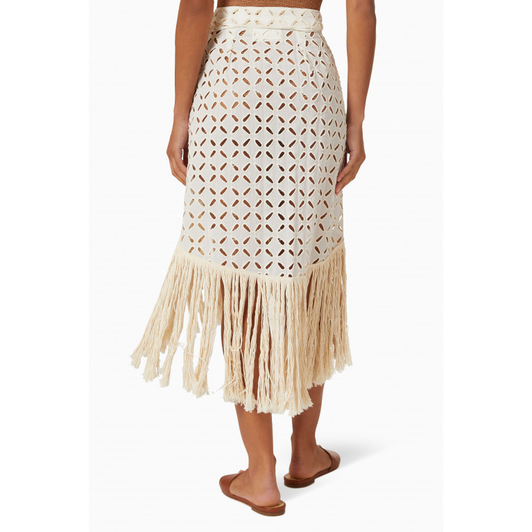 Maison La Plage - Stella Cut-out Fringed Skirt in Linen
