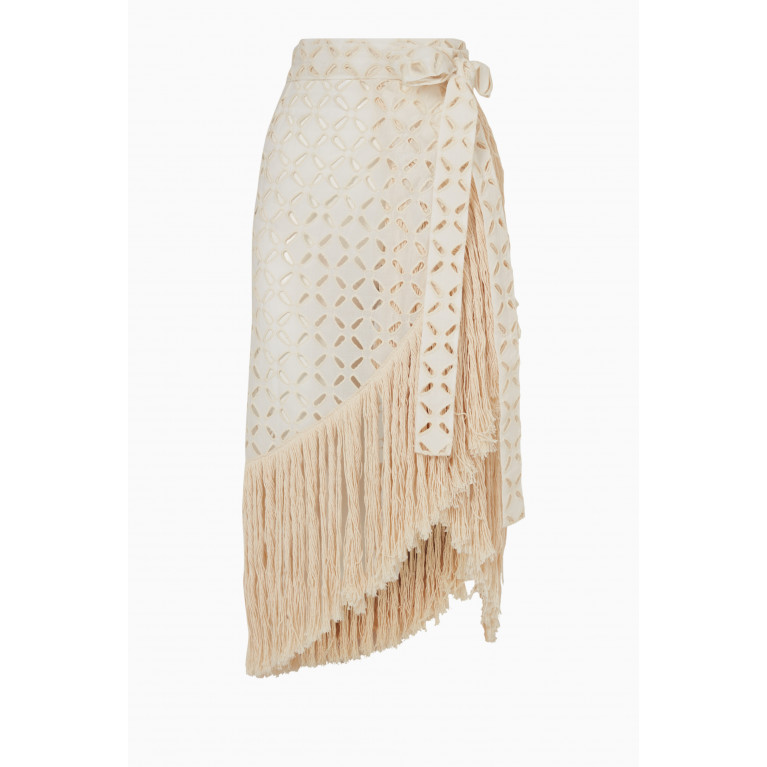 Maison La Plage - Stella Cut-out Fringed Skirt in Linen