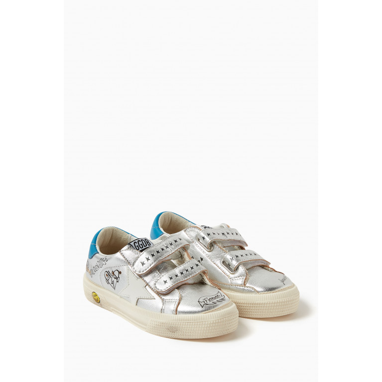 Golden Goose Deluxe Brand - May School Graffiti Print Sneakers in Laminated Leather
