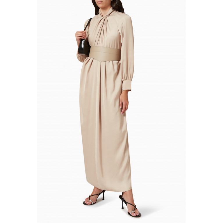 Mimya - Belted Maxi Dress in Crepe