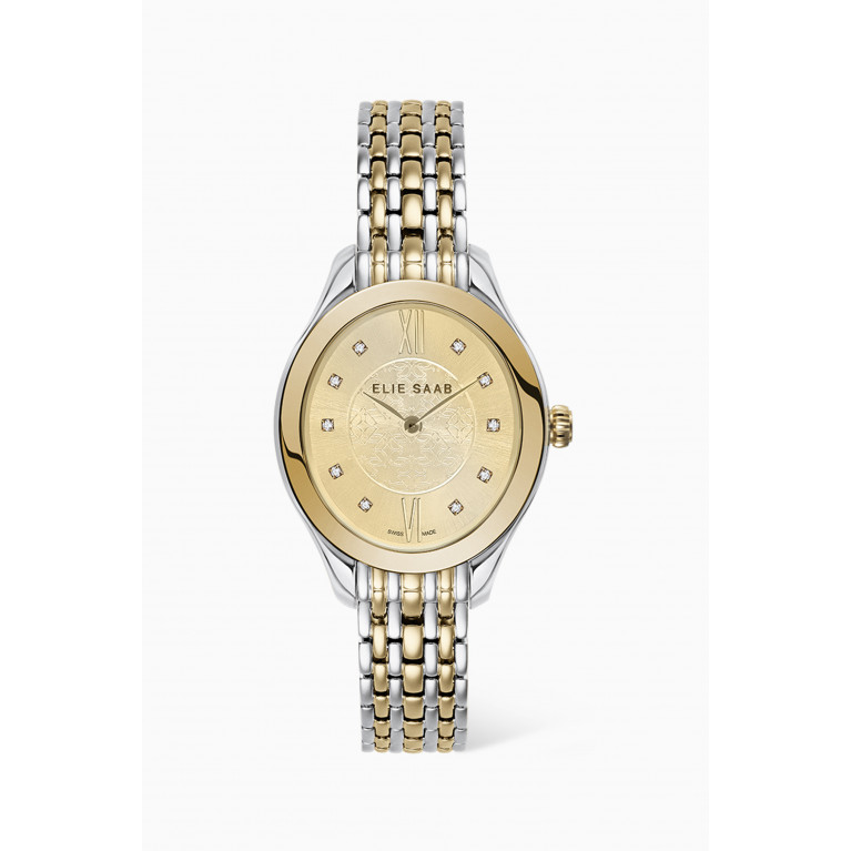 Elie Saab - Mystere D'Elie Elegance Swiss Diamond Yellow Gold-plated Stainless Steel Watch, 28mm