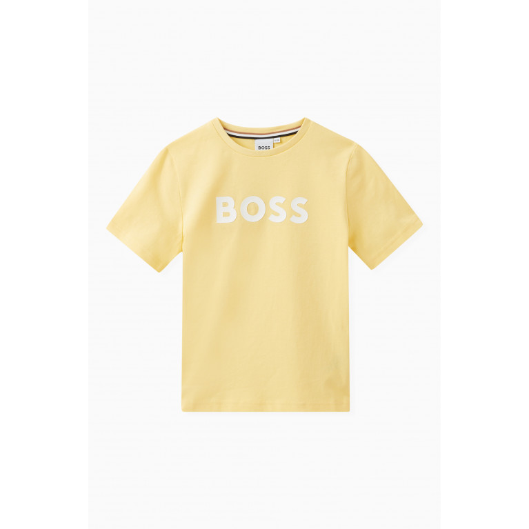 Boss - Logo Print T-shirt in Cotton-stretch Yellow