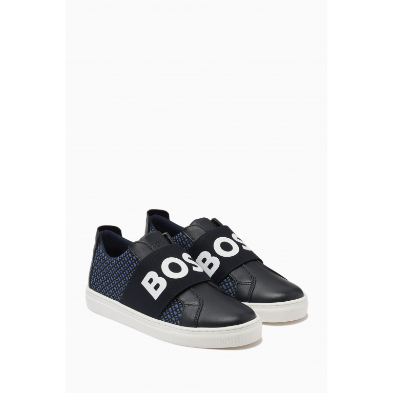 Boss - Logo Strap Sneakers in Leather