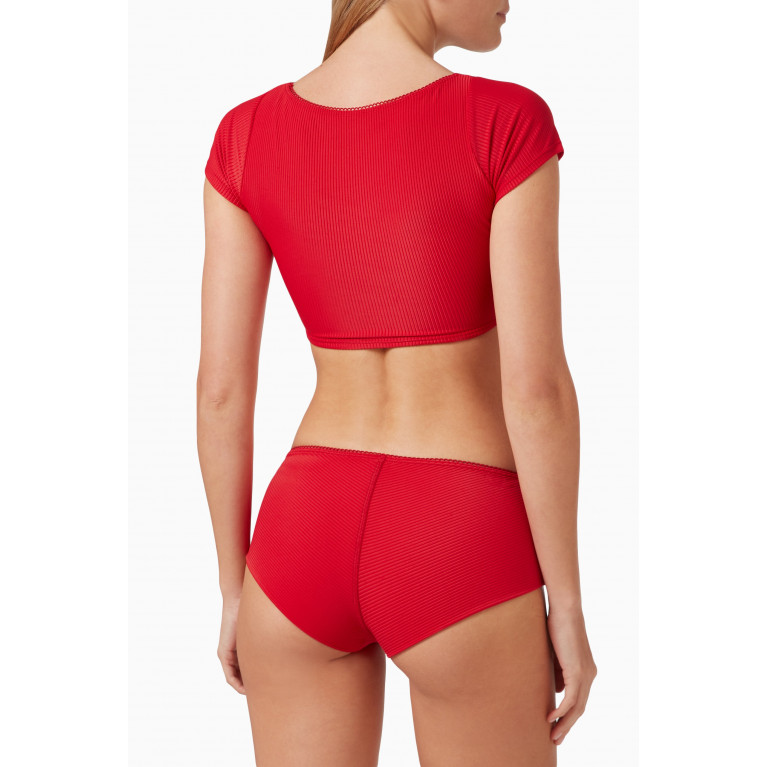 Frankies Bikinis - Lisa Full Coverage Bikini Briefs in Ribbed Nylon Red
