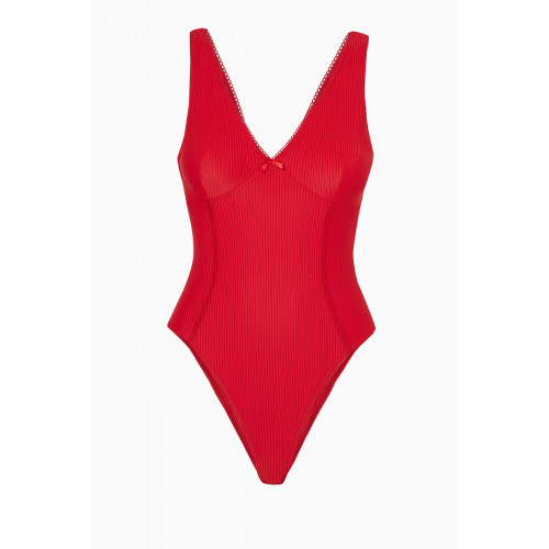 Frankies Bikinis - Lila One-piece Swimsuit in Ribbed Nylon