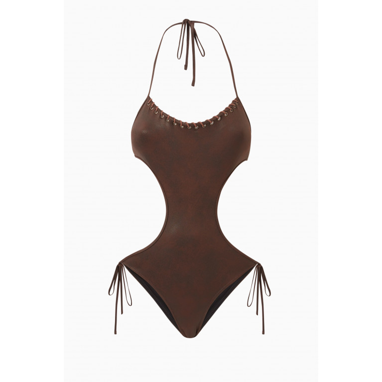 Frankies Bikinis - Celeste One-piece Swimsuit in Stretch Faux-leather