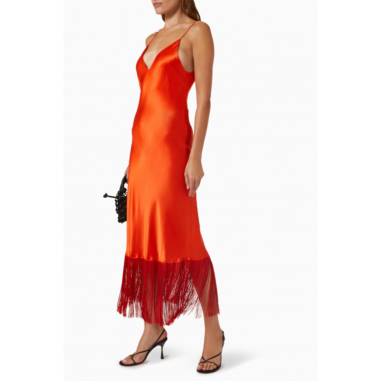 Studio Amelia - Urchin Fringed Slip Dress in Satin Red