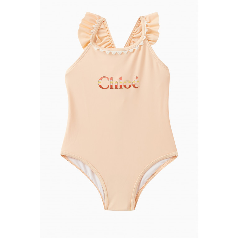 Chloé - Logo-print Ruffled Swimsuit in Recycled Stretch-nylon