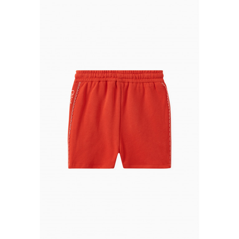 Chloé - Striped Logo Shorts in Cotton Orange