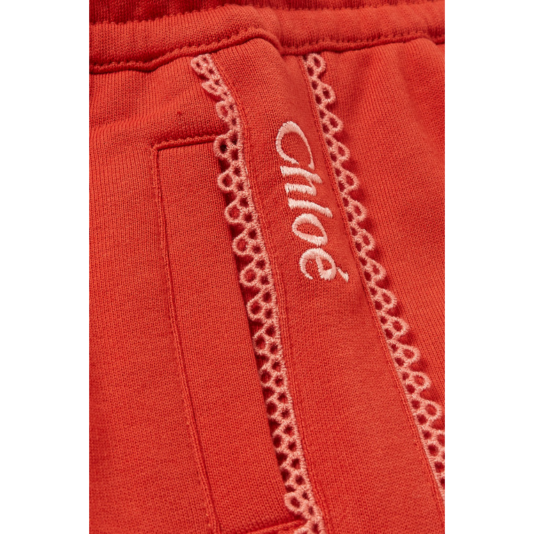 Chloé - Striped Logo Shorts in Cotton Orange