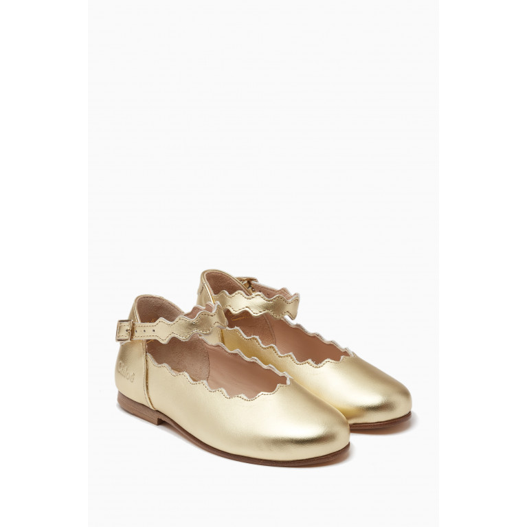 Chloé - Scalloped Metallic Sandals in Leather