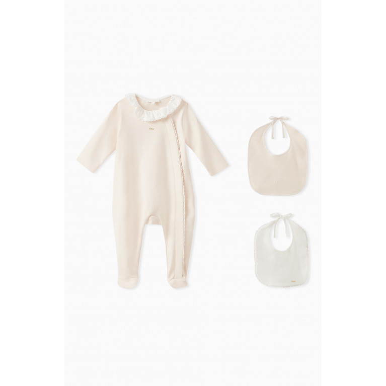 Chloé - Logo-embroidered Sleepsuit Set in Organic Cotton-jersey Pink
