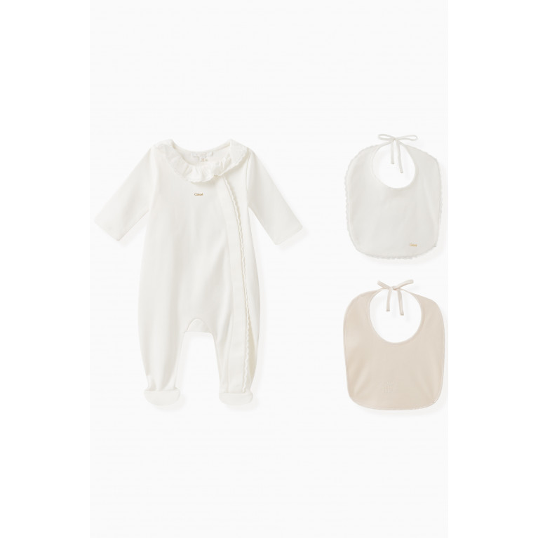Chloé - Logo-embroidered Sleepsuit Set in Organic Cotton-jersey White