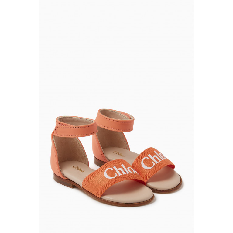 Chloé - Logo Sandals in Canvas & Leather